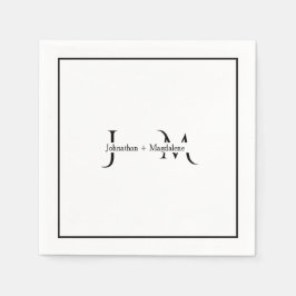 Minimalistiska svarta & vita monogram bröllop pappersservett
