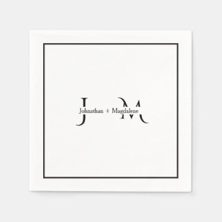 Minimalistiska svarta & vita monogram bröllop pappersservett
