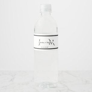 Minimalistiska svarta & vita monogram bröllop vattenflaska etikett