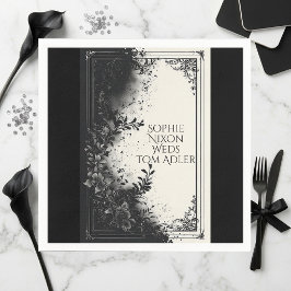 Minimalistiska svartvita monokroma Flora distresse Pappersservett