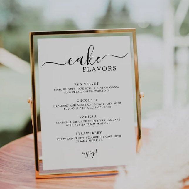 Minimalistiska teckenskylt för tårtsmaker | Tecken Inbjudningar (Minimalist Cake Flavors Sign | Dessert Table Sign Invitation)
