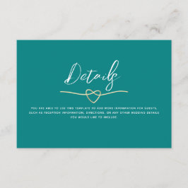 Minimalistiska turkosa bröllopsdetaljer tilläggskort