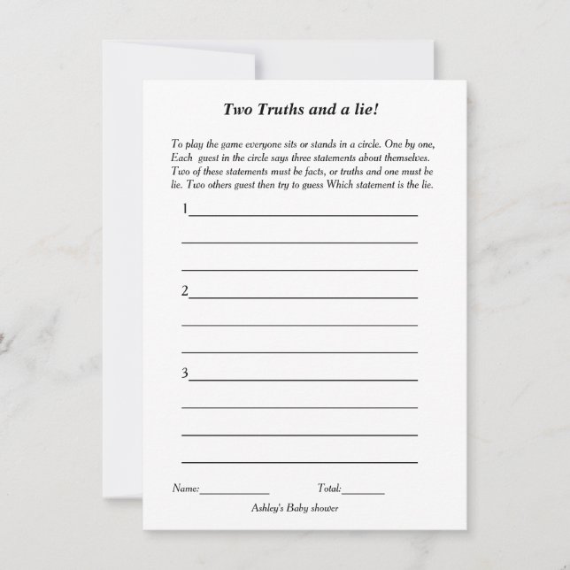 Minimalistiska två sanningar och ett ljugande baby inbjudningar (Framsida)