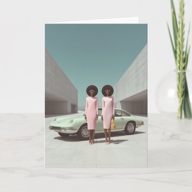 Minimalistiska Twillingar för Retro-Chic Inbjudan (Framsida)