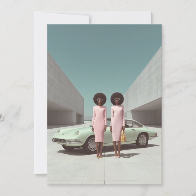 Minimalistiska Twillingar för Retro-Chic Inbjudningar (Framsida)