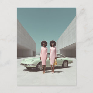 Minimalistiska Twillingar för Retro-Chic Vykort
