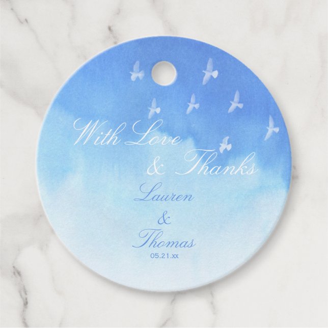 Minimalistiska vattenfärgsfåglar Bröllop Gåvor Etiketter (Framsida)