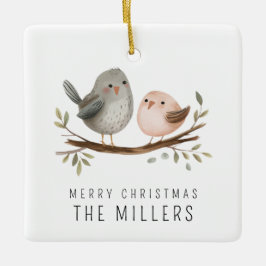 Minimalistiska vattenfärgsfåglar julgransprydnad keramik