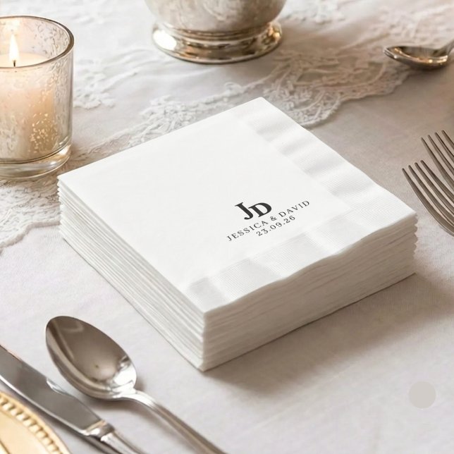 Minimalistiska vigseldukar med personlig monogram  pappersservett (Skapare uppladdad)