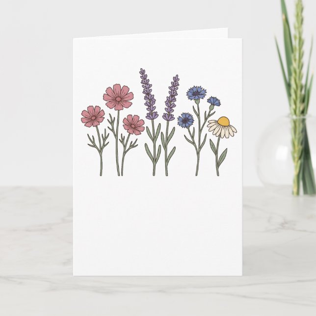 Minimalistiska vildblommor Botanisk Blomma Kort (Framsida)