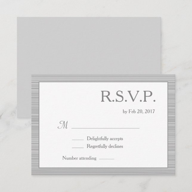 Minimalistiska vita gråa ränder moderna chic rsvp inbjudningar (Fram/baksida)