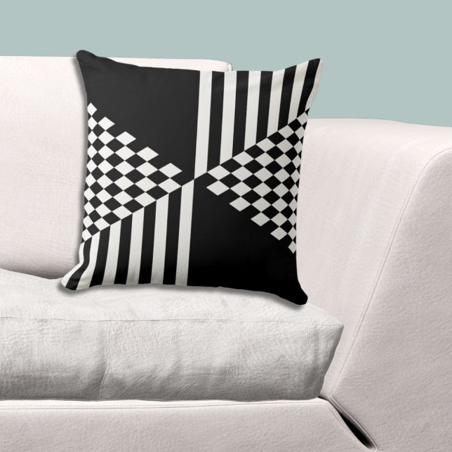 Minimalistiska vita och svarta randiga diamanter kudde (Minimalist White & Black Stripes Diamond Throw Pillow)