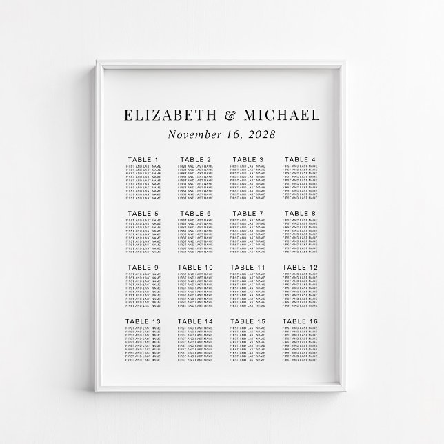 Minimalistiskt 16 sittdiagram för Bröllop i Bord Poster (Skapare uppladdad)