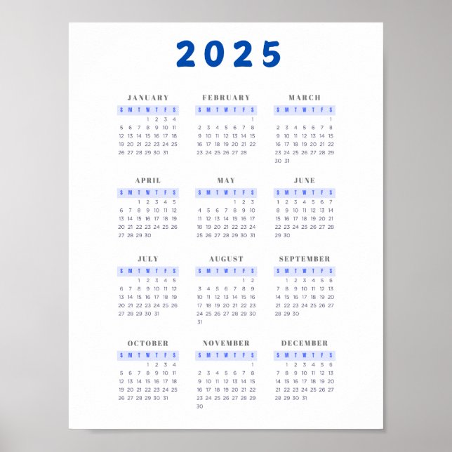 Minimalistiskt 2025-skalenderblått Poster (Framsidan)