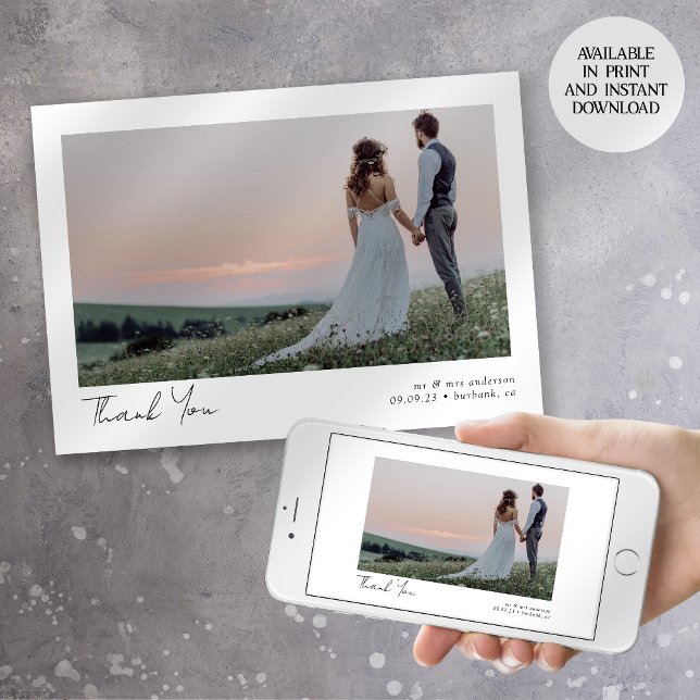 Minimalistiskt 2-foto-Bröllop-tackkort Meddelande (Skapare uppladdad)