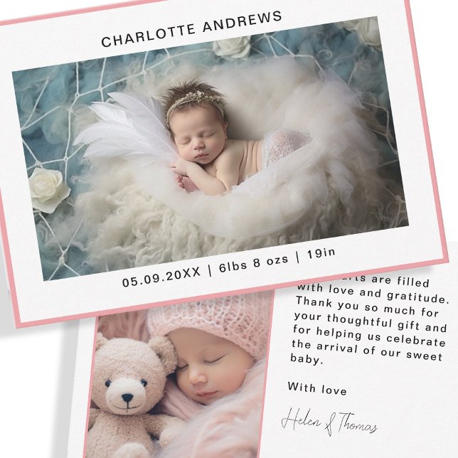 Minimalistiskt 2-foto-Nyfödd bebis-tackkort Tack Kort (Skapare uppladdad)