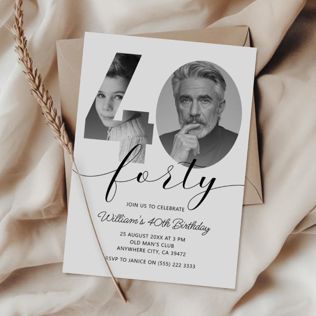 Minimalistiskt 40:e födelsedagsfoto inbjudningar (Skapare uppladdad)