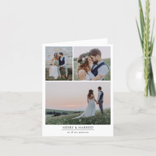 Minimalistiskt 4 foto Bröllop MERRY & MARRIED Folt Helgkort