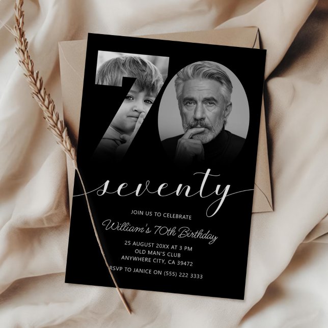 Minimalistiskt 70:e födelsedag 70-foto inbjudningar (Skapare uppladdad)