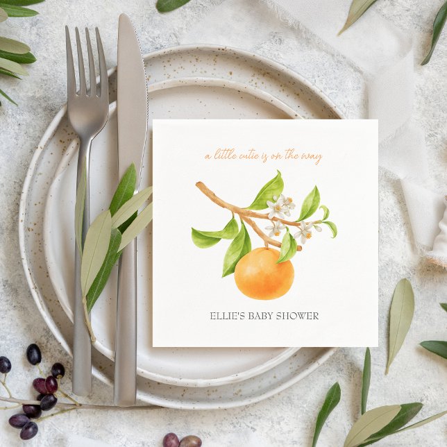 Minimalistiskt Aesthetic Baby Shower Little Cutie Pappersservett (A little cutie is on the way | Personalized napkins for baby shower)