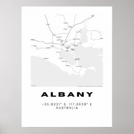 Minimalistiskt Albany Karta med koordinater Poster