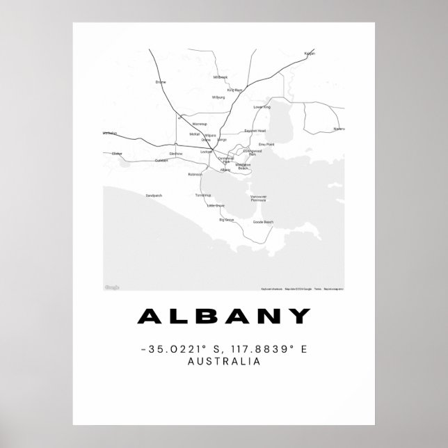 Minimalistiskt Albany Karta med koordinater Poster (Framsidan)