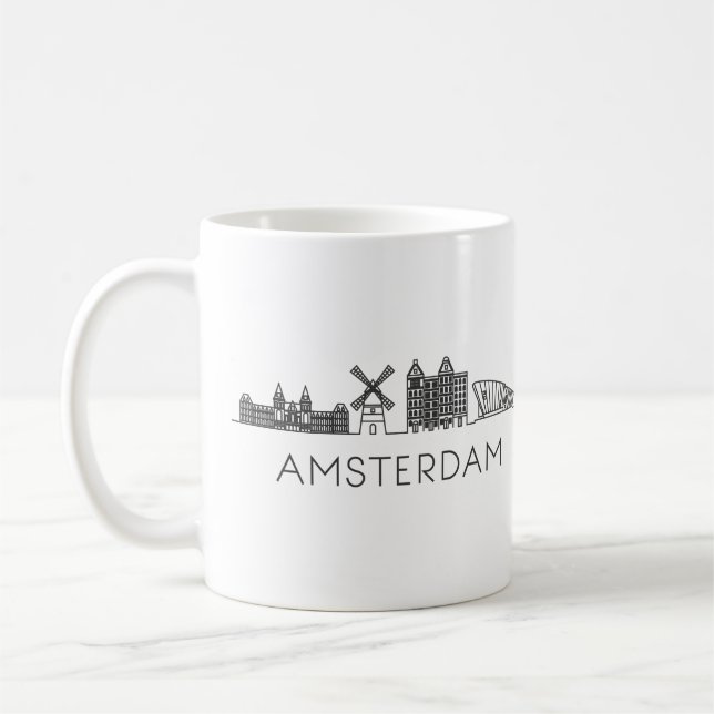 Minimalistiskt Amsterdam Skyline Silhouette-kaffe  Kaffemugg (Vänster)