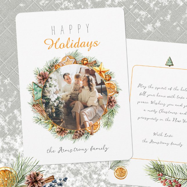 Minimalistiskt andningsportal för Orange Julkort (Minimalist Orange Wreath Photo Card ©Susanne Sachers - Sunny Mind Design 🌞)