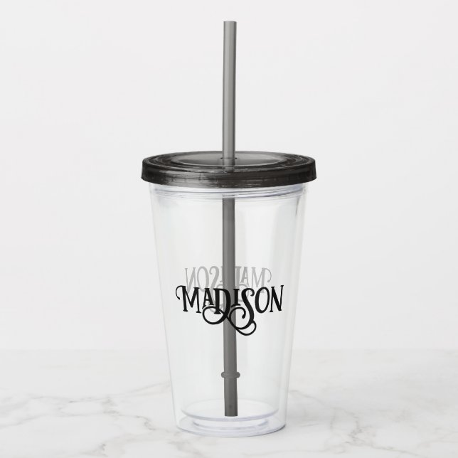 Minimalistiskt anpassat namn take away mugg (Framsida)