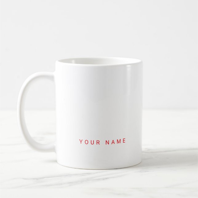 Minimalistiskt, anpassat namn, text och foto kaffemugg (Vänster)