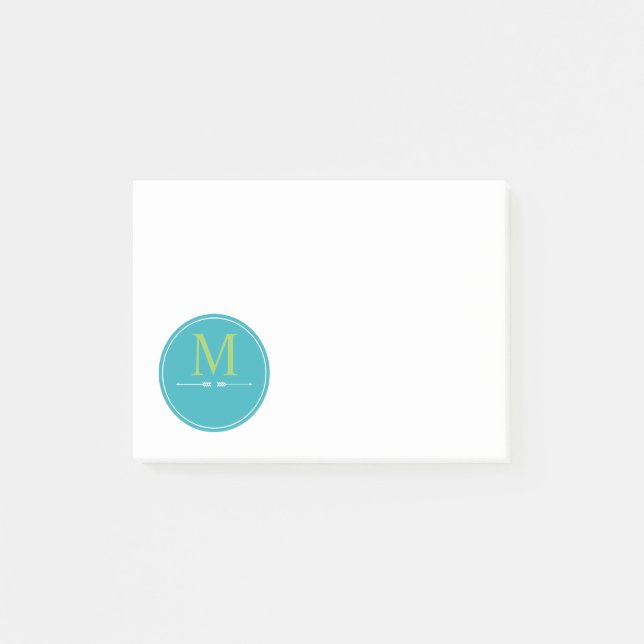 Minimalistiskt Aqua Monogram Post-it Block (Framsida)