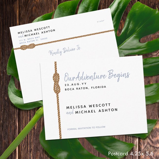 Minimalistiskt Äventyr börjar ⚓️ budgeten spara da Meddelande Vykort (Minimalist Adventure Begins⚓️Budget Save The Date Announcement Postcard --- Budget Buying + Mailing
)