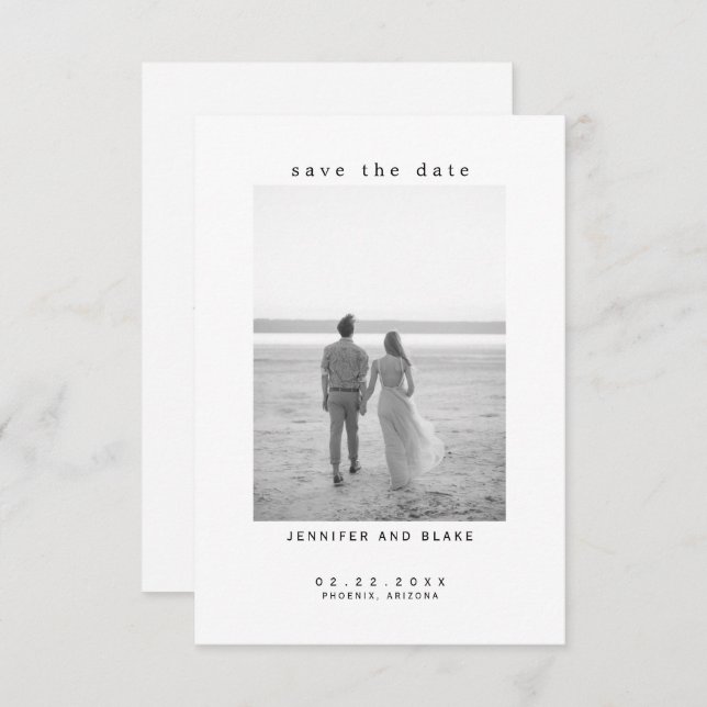 Minimalistiskt B/W-foto Bröllop spara datum (Fram/baksida)