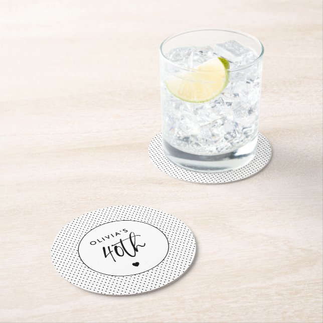 Minimalistiskt B&W-geometriskt 40:e födelsedagsskr Underlägg Papper Rund (Insitu)