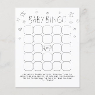 Minimalistiskt Baby Bingo Baby Shower-spel för skr