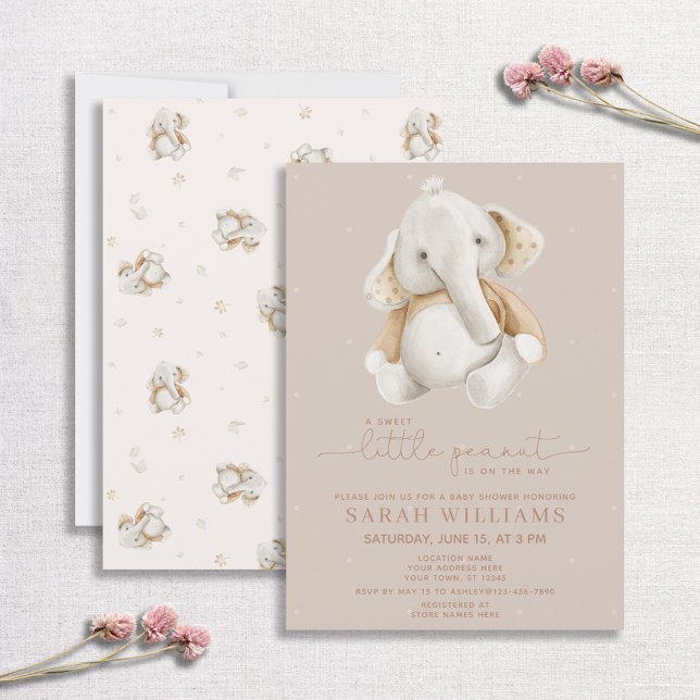 Minimalistiskt Baby Elephant Brown Baby Shower Inbjudningar (Skapare uppladdad)