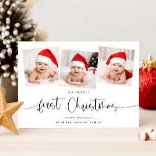 Minimalistiskt Baby Första jul 3-foto Cute Julkort