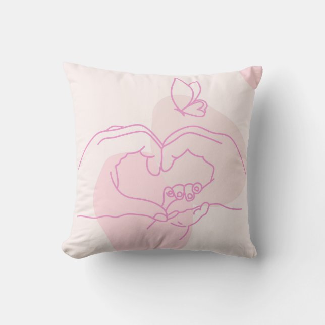 Minimalistiskt Baby Händer Line Art med Butterfly Kudde (Framsida)