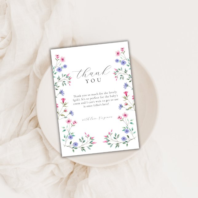 Minimalistiskt Baby i Bloom Wildblomsterbabydusch Tack Kort (Minimalist Baby In Bloom Wildflower Baby Shower Thank You Card)