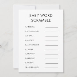 Minimalistiskt babystöldspel i Baby Ord Inbjudningar