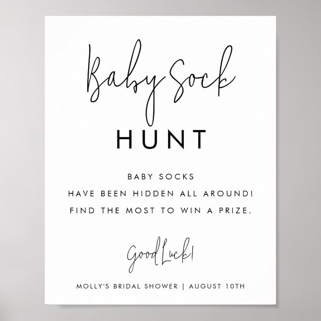 Minimalistiskt babyvisningsspel Baby Sock Hunt Poster (Framsidan)
