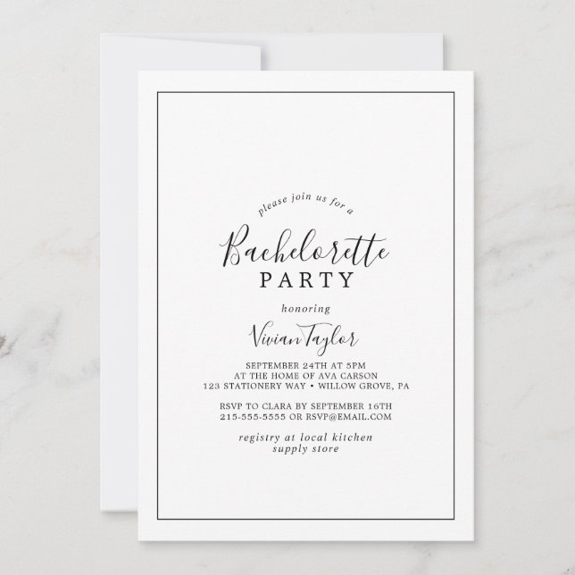 Minimalistiskt Bachelorette-parti Inbjudningar (Framsida)