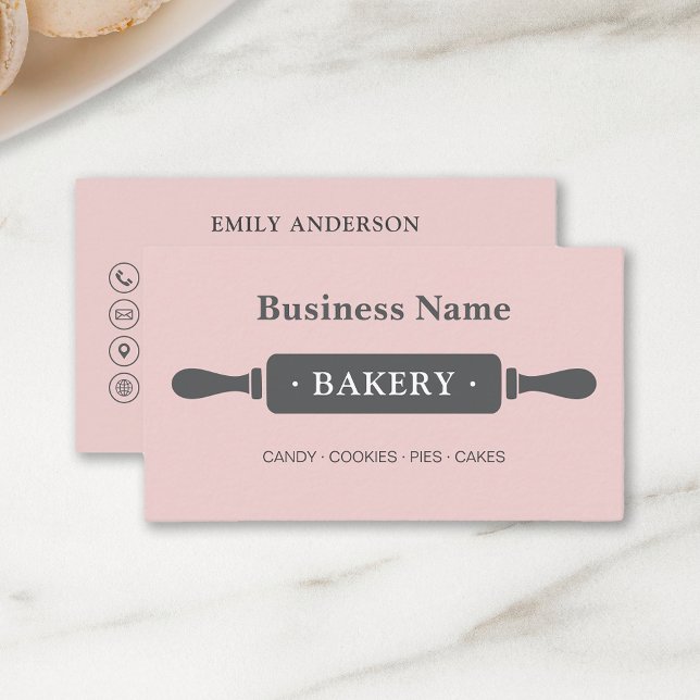 Minimalistiskt Bageri Rosa Visitkort (Create your own Minimalist Bakery Pink Business Card by MINTIC DESIGN STUDIO)