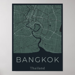 Minimalistiskt Bangkok Karta - Grönt och svart kon Poster