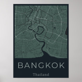Minimalistiskt Bangkok Karta - Grönt och svart kon Poster
