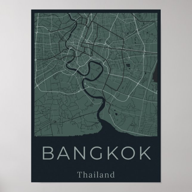 Minimalistiskt Bangkok Karta - Grönt och svart kon Poster (Framsidan)