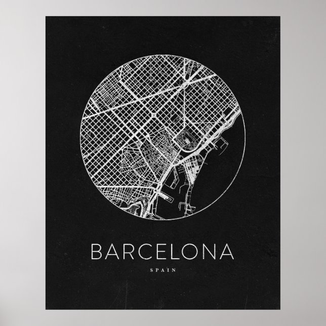 Minimalistiskt Barcelona City Karta Poster (Framsidan)