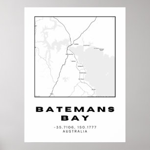 Minimalistiskt Batemans Bay Karta med koordinater Poster
