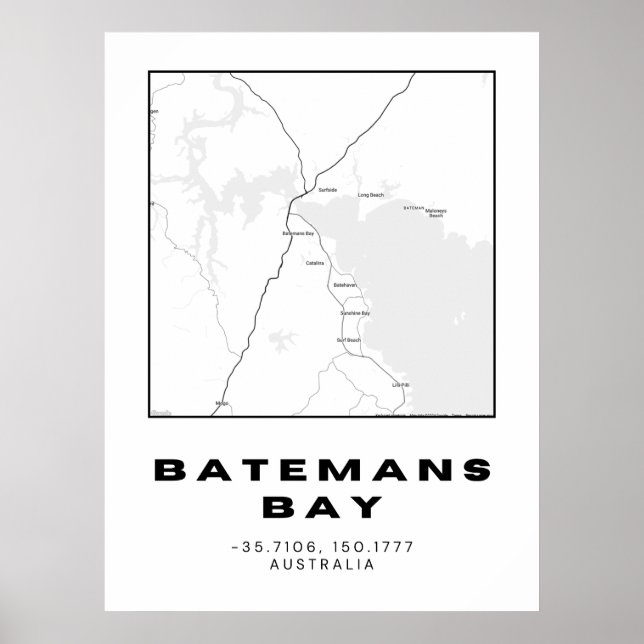 Minimalistiskt Batemans Bay Karta med koordinater  Poster (Framsidan)