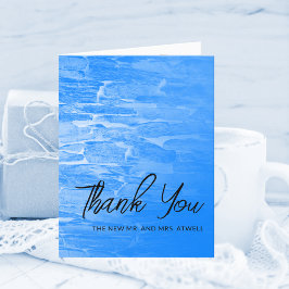 Minimalistiskt Beach Azure Blue Bröllop Photo Tack Kort